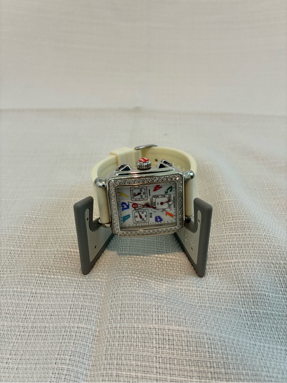 Michele Deco Carousel Diamond Ladies Watch Stainless Steel Silicone Strap